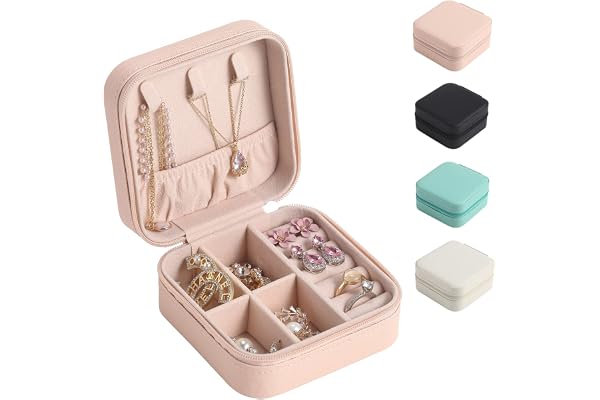SYCARON Small Jewelry Box, Travel Jewelry Organizer Trendy Mini Jewelry Case Storage for Women Birthday Gifts Earring Rings N