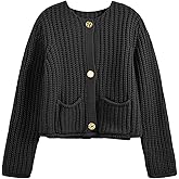 Saodimallsu Womens Button Up Sweaters Fall Chunky Knit Cropped Trendy Crewneck Loose Cardigan with Pockets