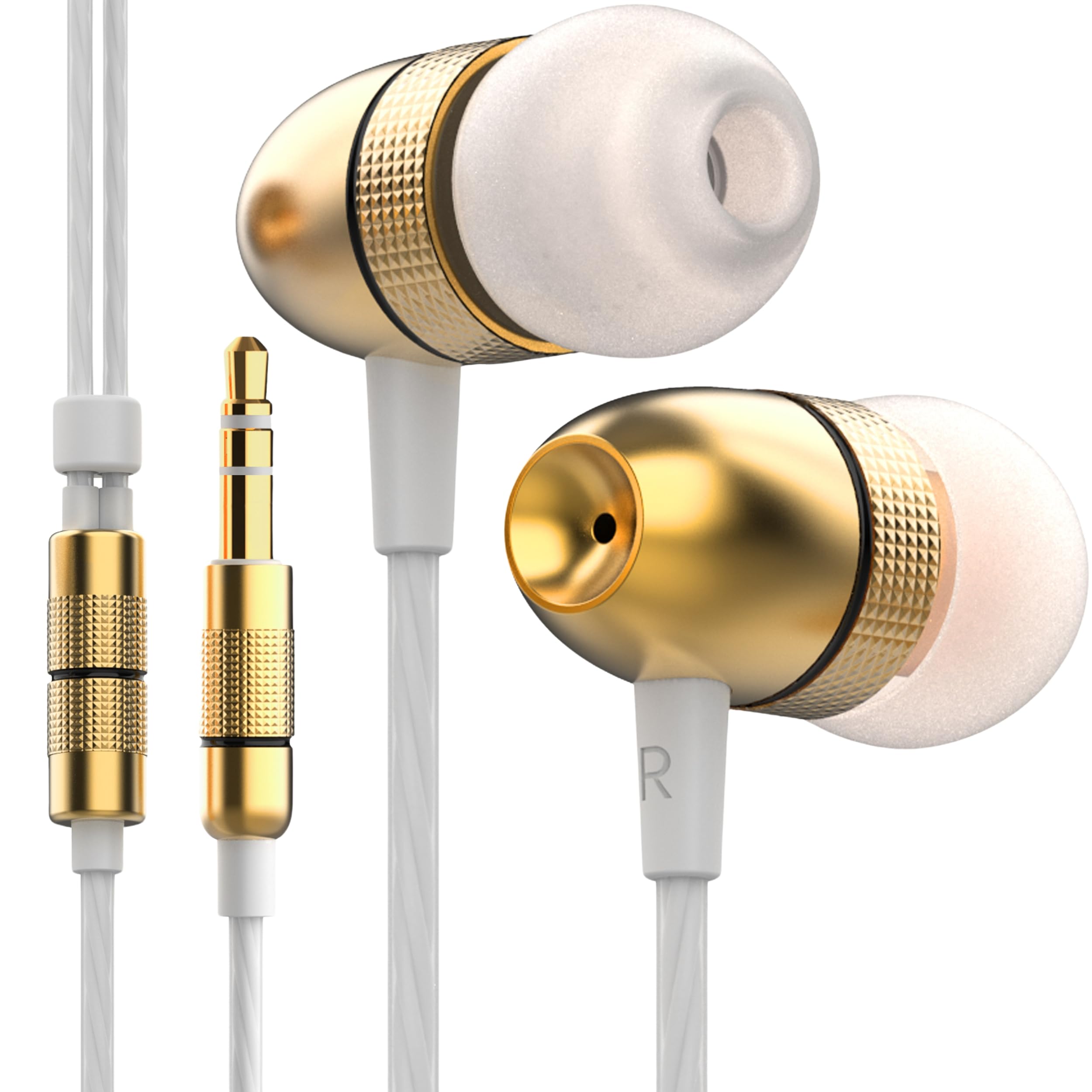 Betron ELR50 Wired Earphones In-Ear Headphones with Noise Isolation Deep Bass High-Fidelity Sound Tangle-Free Cable 3.5mm Jack, Gold