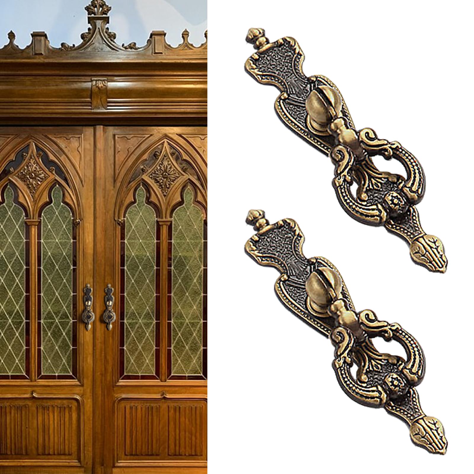 CcHhyyt Pack of 2 Vintage Brass Door Handle, Antique Cabinet Handle, Brass Handle for Wardrobe, Drawer, Chest of Drawers, Retro Handles, Drawer Knobs, Furniture Handle Made of Pure Brass (2, Black,