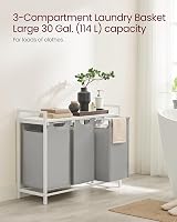 VASAGLE 3-Compartment Laundry Hamper with Shelf 120 L Dove Grey White view 3