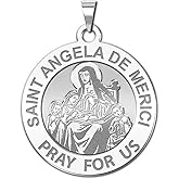 PicturesOnGold.com Saint Angela Di Merici Round Religious Medal - 2/3 Inch Size of Dime, Sterling Silver