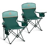 LET'S CAMP Camping Chair 2 Pack Folding Chair with 3-Can Cooler Bag Portable Lawn Chair with Cup Holder,Storage Pocket, Supports 225LBS, Collapsible Chair for Camp, Beach, Picnic (Green)