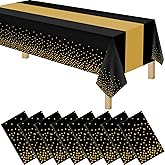 8 Pack 2in1 Disposable Plastic Tablecloths 54" x 108" Back and Gold Dot Party Table Cloth Rectangle Table Cover for Wedding Birthday Baby Shower Anniversary Christmas New Year Party Decorations