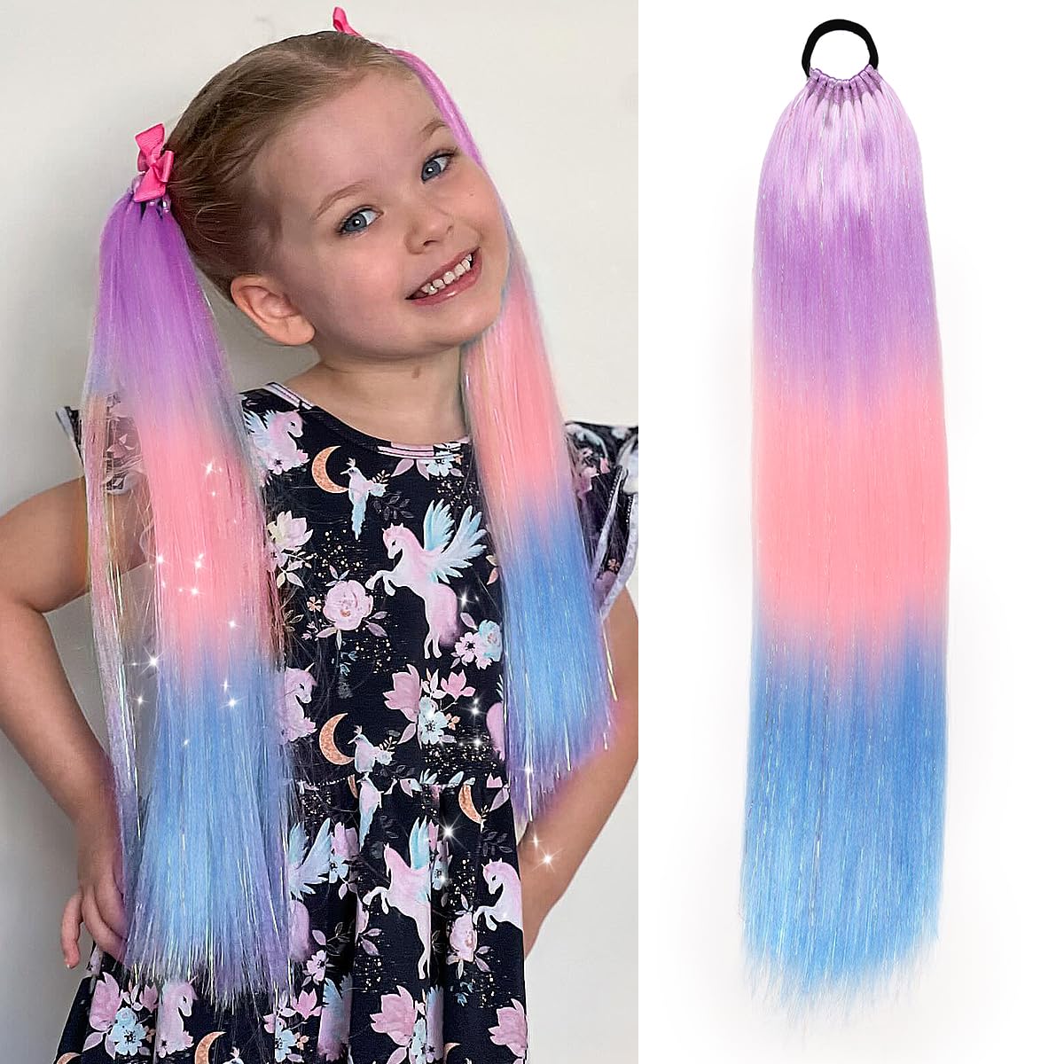 JIAMEISI Coloured Ponytail Extensions with Hair Tinsel Ombre Extensions for Braiding 26 Inch 100g Colourful Synthetic Pony Tail Extension for Girls Women #X36