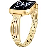 AIRSPO Slim Gold Band Compatible with Apple Watch 38mm/40mm/41mm/42mm Gold Apple Watch Bands for Women Jewelry Bracelet with Bling Diamond for iWatch Bands (Series 11 10 9 8 7 6 5 4 3 SE)