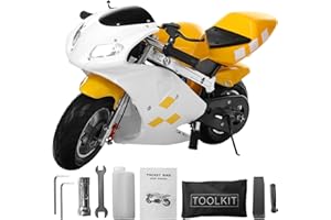 ZTGD Gas Pocket Rocket Bike for Kids, 50cc 2-Stroke Mini Motorcycles, Miniature Kid Dirt Bike Moto,Little Motorbike, Gasolina para Niños Moto Max Speed 18 Mph, Weight Support 170 Lbs (Yellow)