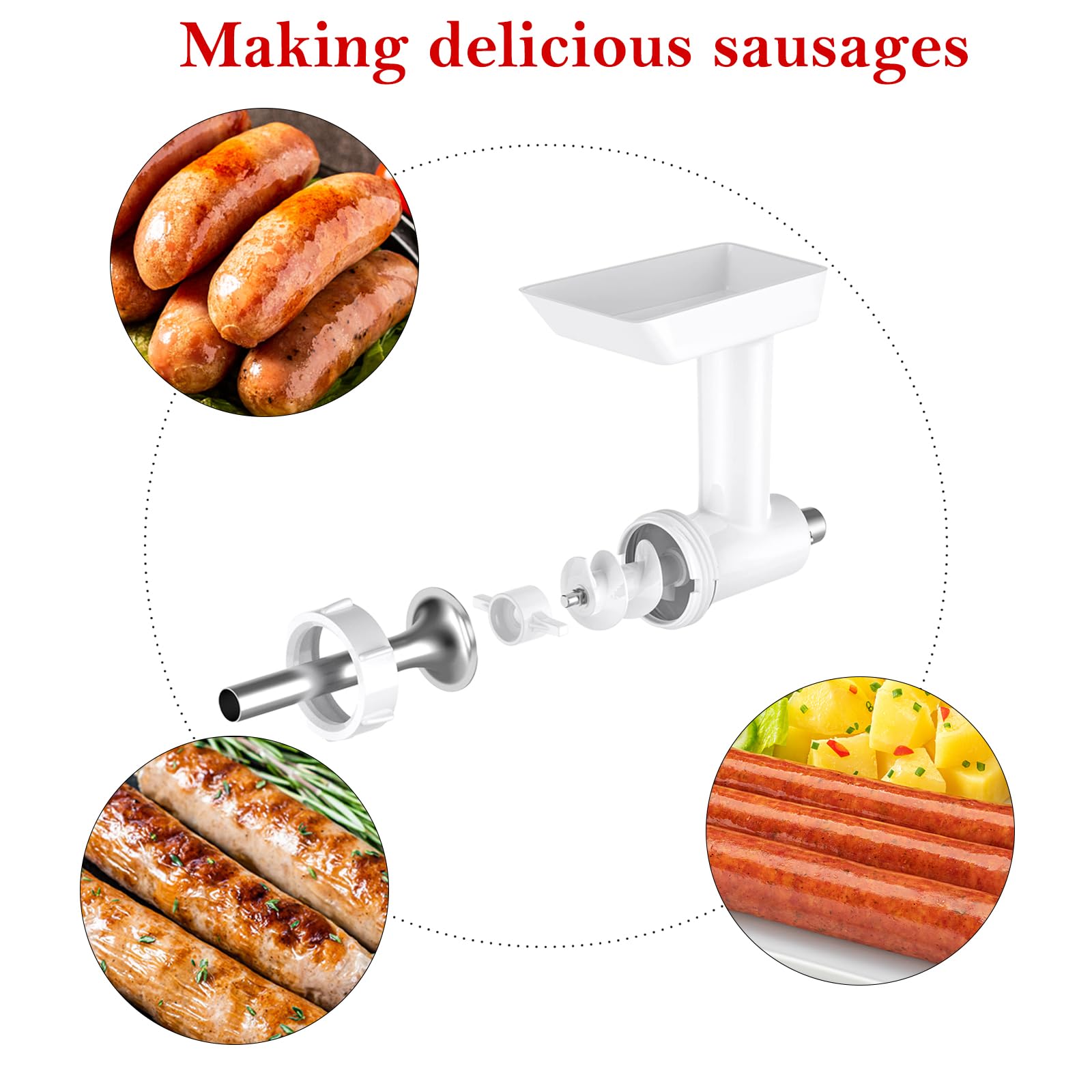Gvode Sausage Stuffer Attachment for KitchenAid Stand Mixer Food Grinder Attachment(FGA), plus 1 Retainer Ring, Stainless Sausage Stuffer Kit