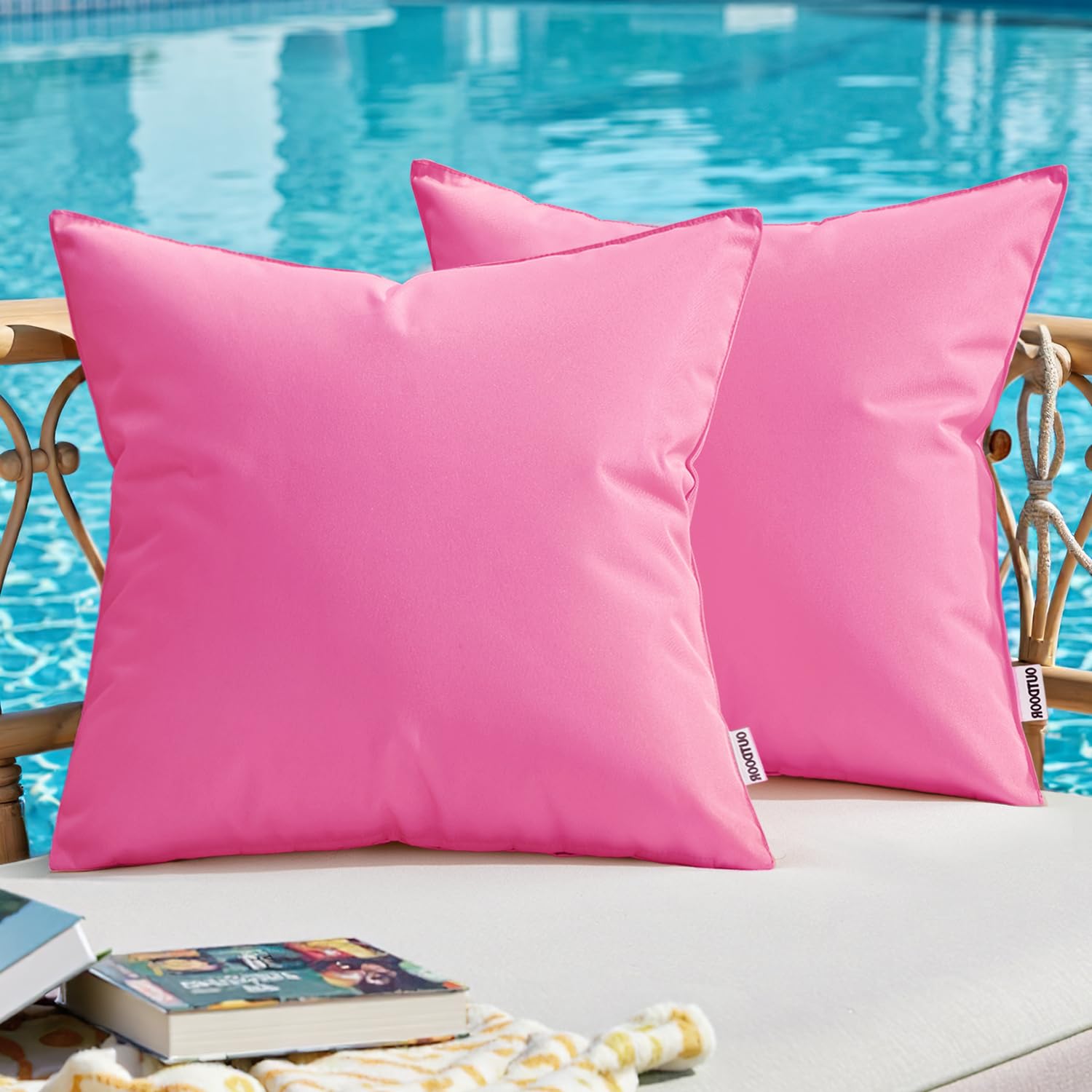Photo 1 of MIULEE Outdoor Pillow Covers Pink Waterproof Decorative Patio Throw Pillow Covers Fade Resistant for Furniture Tent Couch Sofa Living Room Pack of 2 Spring Summer Pillowcases 20x20 Inch