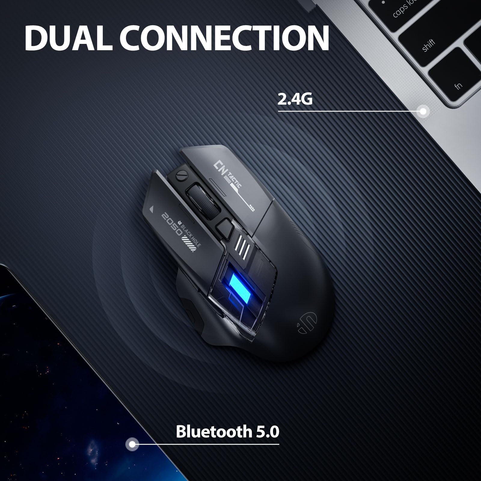inphic A9 Explorer Bluetooth Maus, Dual-Mode Bluetooth 5.0/2.4G Maus kabellos Aufladbar, 2400 DPI, RGB-Atmungslicht, sichtbare Akku-Anzeige, Funkmaus für Laptop/PC/Computer 2