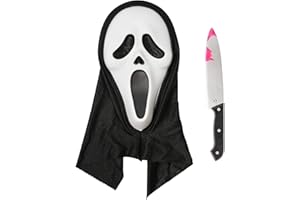 Udekit Scary Horror Ghost Mask with Bloody Toy Knife Halloween Scream Cosplay Costume