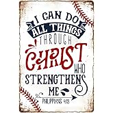 Baseball Decor Baseball Accessories Inspirational Baseball Sign Vintage Metal Tin Sign Baseball Gifts I Can Do All Things Through Christ Signs For Boys Room Sports Decor Baseball Wall Decorations 8x12 Inch