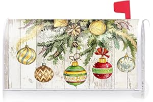 Texupday Christmas Ornament Baubles Decoration Mailbox Cover with Magnetic Strip Winter Mailbox Wraps Post Letter Box Cover Standard Size 21" X 18" for Garden Outdoor Yard Decor