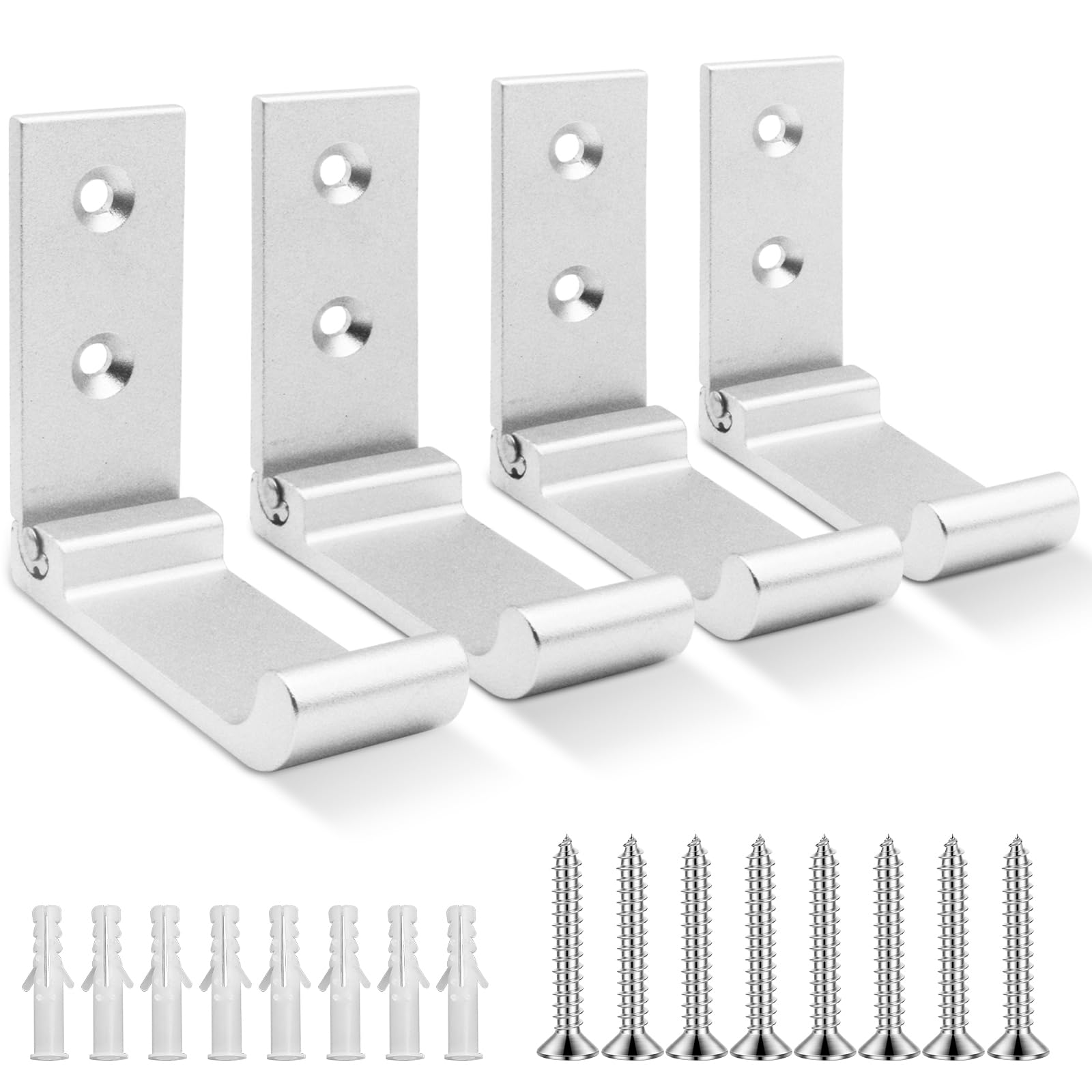 La Llareta Coat Hooks Wall Mounted, 4 Pieces Foldable Wall Hook, Aluminum Alloy Wall Hook, Headset Wall Hanger, with Screws, Obtuse Angle Design Wall Hooks for Bags Jacket Towel (Silver)