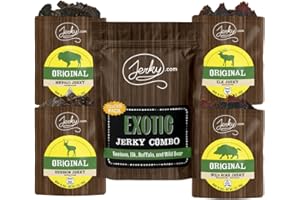 Jerky.com Exotic Jerky Variety Pack | 4pc Wild Game Jerky Sampler with Venison, Elk, Buffalo & Wild Boar | High Protein, Keto, Exotic Jerkey for Him | Christmas Gifts for Men & Hunters