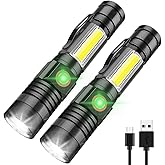 iToncs LED Rechargeable, 2000 Lumens Super Bright Magnetic Flashlight with COB Work Light, Waterproof, 4 Modes, Pocket Tactic