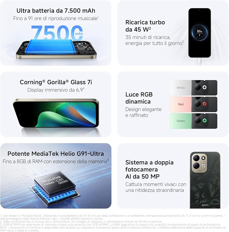 REDMI 17, Smartphone 4+128GB, Blu Profondo, Batteria 7500 mAh, Ricarica 45W