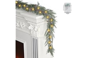 Artgar Pine Garland Realistic, 6 FT Cedar Garland, Christmas Garland with 30 Warm Lights with 8 Light Modes, Garland Christmas Decorations for Mantels Stair Table Decor (White-Green)