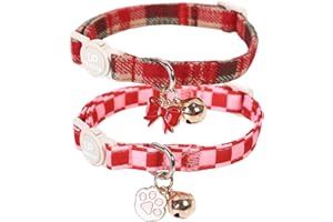 UP URARA PUP Cat Collar-2Pack Autumn Orange Plaid Kitten Collars-Halloween Plaid Breakaway Kitty Collars-Cute Kitty Pendants,Yellow Orange Grid Cat Collar with Bell, for Girl & Boy Cats