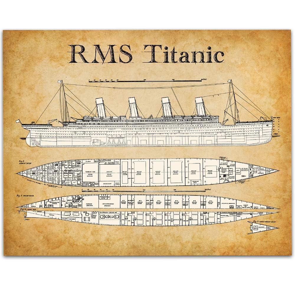 Amazon.com: Titanic Blueprints - 11x14 Unframed Patent Print - Great ...