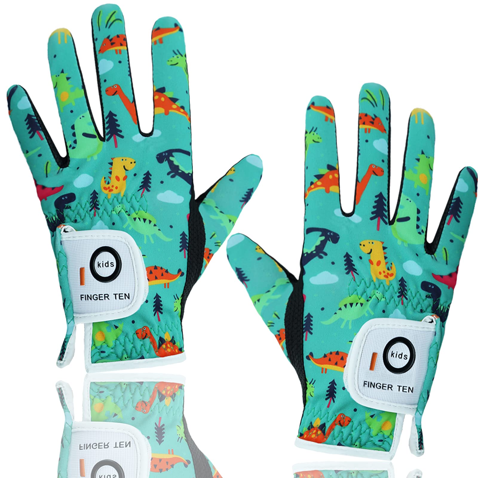 FINGER TEN Golf Gloves Kids All Weather Soft for Left and Right Hand Rain Grip Breathable Value Pair, Golf Gloves for Girls Boys Wear-Resistant Non Slip Comfortable (Green, Small) — image 1