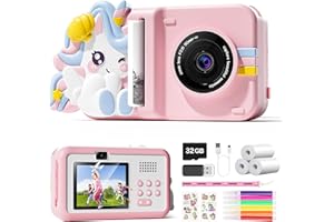 Skirfy Kids Camera Instant Print,Instant Print Camera for Kids 7-12,Kids Selfie Video Camera with DIY Glow Stickers,Print Pap
