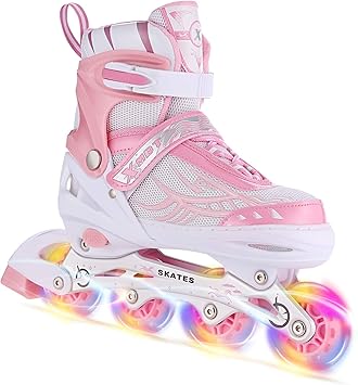 Amazon インラインスケート 子供用 ローラースケート 女の子 男の子 大人用 キッズ ジュニア サイズ調整可能 発光 初心者向け 静音 通気 Shiukeli インラインスケート