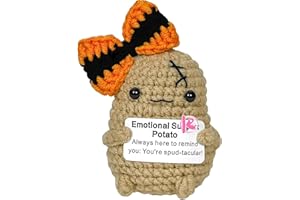 Krinisou Positive Crochet Potato with Bow, Crocheted Emotional Comforting Support Potato Vegetable, Cute Halloween Office Desk Decor, Halloween Small Gifts for Women 1Pc