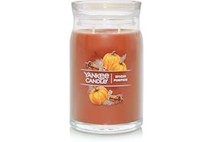 Yankee Candle Spiced Pumpkin Scented, Signature 20oz Large Jar 2-Wick Candle, Over 60 Hours of Burn Time