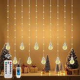 Patioman Wishing Ball Curtain Lights LED Window Hanging Lights with Remote, USB Powered Twinkle Globe Fairy String Lights for Wedding Party Bedroom Christmas Indoor Outdoor Decoration (Warm White)