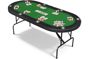 IDEALHOUSE 8-Player Folding Poker Table, with Casino-Grade Felt & Built-in Cup Holders, No Assembly Needed Oval Poker Table w