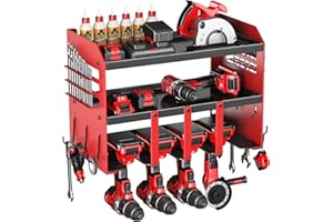 HIPIDIAN Power Tool Organizer Wall Mount - 120Lbs Load 3 Layers Storage Rack 4 Drill Holders for Drills Cordless Heavy Duty lron Garage Tool Organizer Storage - Workshop Shed Pegboard Basement, Gifts for Men