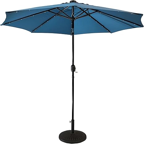 Amazon Com Sun Ray 9 Round Solar Lighted Umbrella 8rib 32led Steel Teal Garden Outdoor