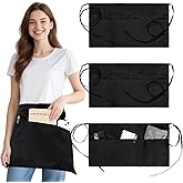 Waitress Apron, Server Apron with 3 Pockets, Waterproof Black Waiter Half Aprons for Restaurant Chef Bar(3 pack)