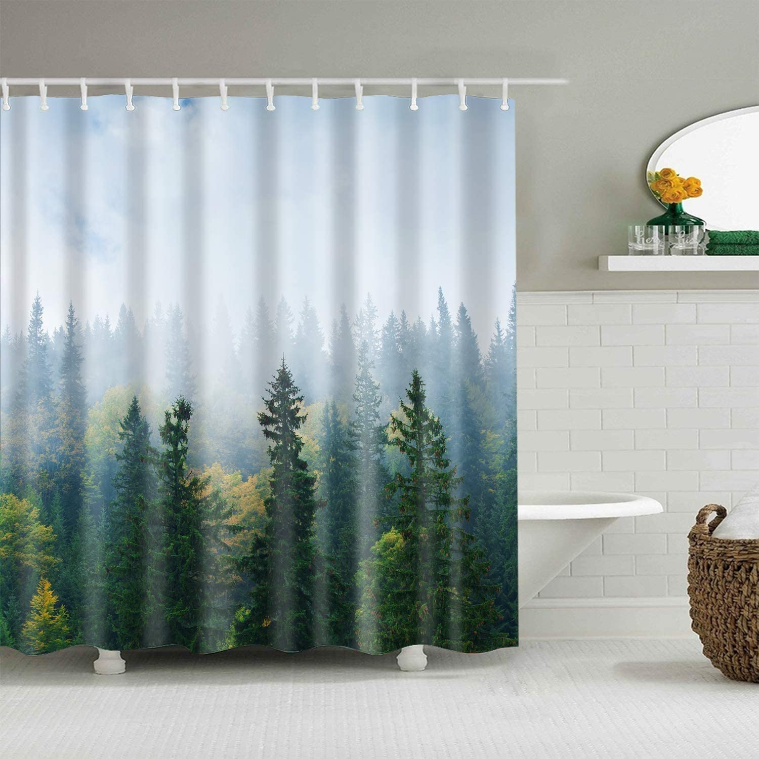 CIUJOY Forest Shower Curtain, Anti-Mould Waterproof Polyester with 12 Hooks, for Bathtub and Shower in Bathroom 71" x 71" — image 1