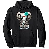 Sugar Skull Elephant Day Of The Dead Halloween Pullover Hoodie