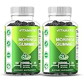 Vitamatic 2 Packs Sugar Free Moringa Gummies- 10000 mg Equivalent Per Serving (from 50:1 Extract 200 mg)- Complete Green Superfood 20X Extract - 60 Pectin Based Gummies