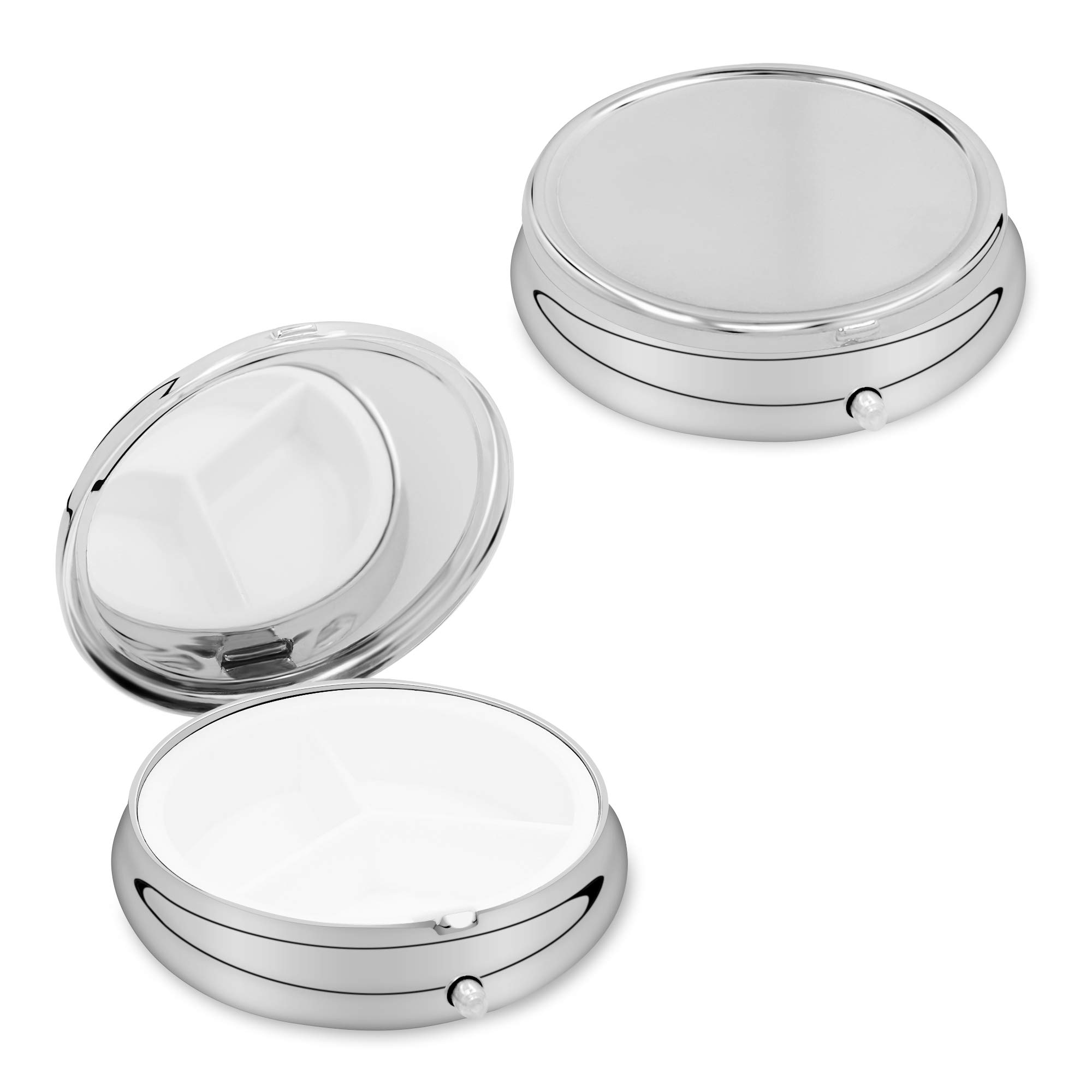 kwmobile 3 Compartment Pill Box - Set of 2X Stainless Steel Travel Box Organizer for Tablets and Prescriptions - Silver