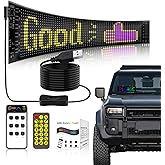 Programmable LED Store Sign - 15"x4" Flexible Scrolling Display, Bluetooth Text/Animation Control, USB-Powered for Shops/Bars Car sticker on the soft screen (Black, 15"x4")