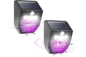 Bug Zapper Outdoor 2 Pack, RECHOO Upgraded 2-in-1 Solar Bug Zapper Mosquito Zapper Killer, Motion Sensor Outdoor Lights with 3 UV Lights, Waterproof Solar Powered Fly Zapper Killer Trap for Outdoor