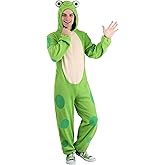Fun Costumes Frog jumpsuit Costume for Adults - Hooded Jumpsuit with Embroidered Face & 3D Eye Flaps, Printed Spots