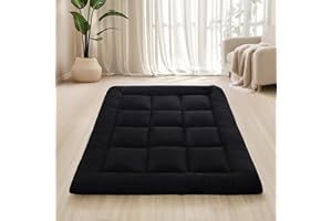 SHOUREN Japanese Floor Mattress Foldable & Portable Roll Up Futon Mattress 3" Black Tatami Mat for Adult and Kids，Shredded Memory Foam Filled with Straps Sleeping Pad Suitable for Camping，39"x 80" Twin Size