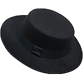 Classic Fedora Hat for Women Men Wide Brim Pork Pie Hat Flat Top Hat with Band (Fit for 22.44")