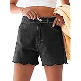 Aoysky Womens High Waisted Denim Shorts Summer Straight Leg Wave Hem Short Jeans Casual Trendy Jort