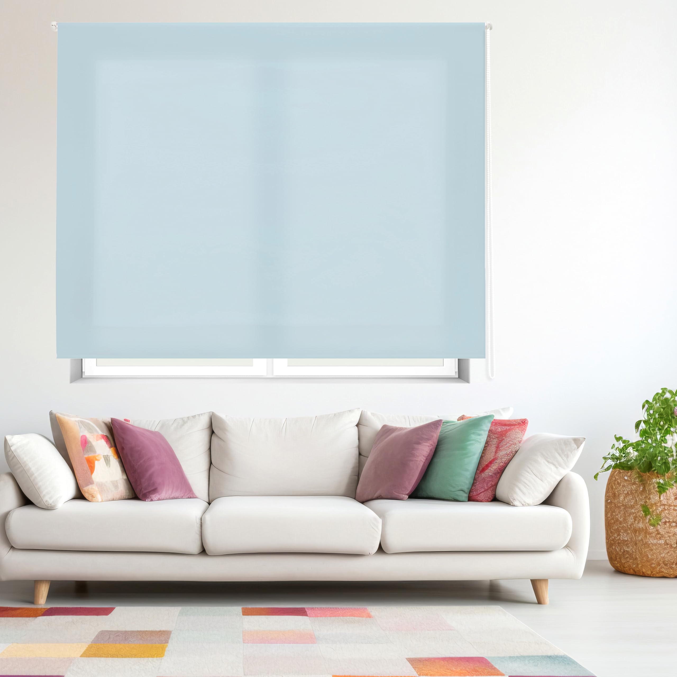 Blindecor Ara - Plain translucent roller blind, sky blue, 140x175 cm (width x height)