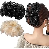 Rhinestone Large Bow Silky Satin Hair Barrette Clip. 2 Pack Bubble Bow Hair Claw Large Layered Fluffy Silky Chiffon Women Mesh Floral Bows Hair Accessories