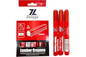 Zeluga 4.7in. x 0.47in. Hex Shape Industrial Lumber Marking Crayons for Clear and Permanent Markings, Red 12 Pack