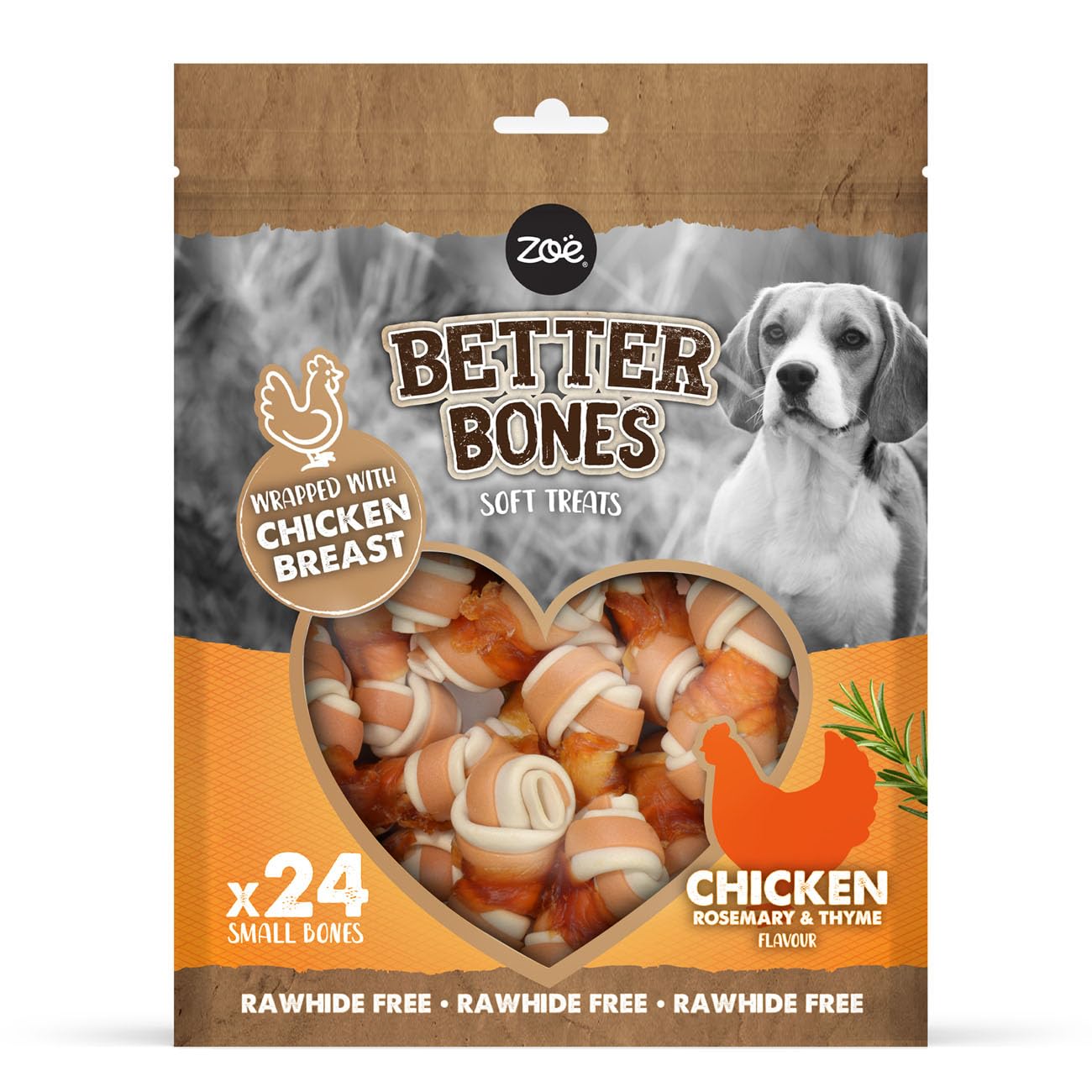 Zoë Better Bones Soft Dog Treat Chews, Pouch of Rawhide-Free, Dog Training Chews Wrapped with Chicken Breast - Chicken Flavour, 1 Bag of 24 pcs