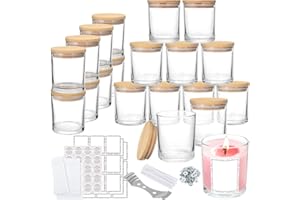 JuneHeart 20 Pack 8 OZ Candle Jars for Making Candles, Clear Empty Glass Candle Jars with Bamboo Lids and 50 Candle Wicks Kit for Making Candles-Dishwasher Safe (Clear Jars, 20 Pack 10OZ)