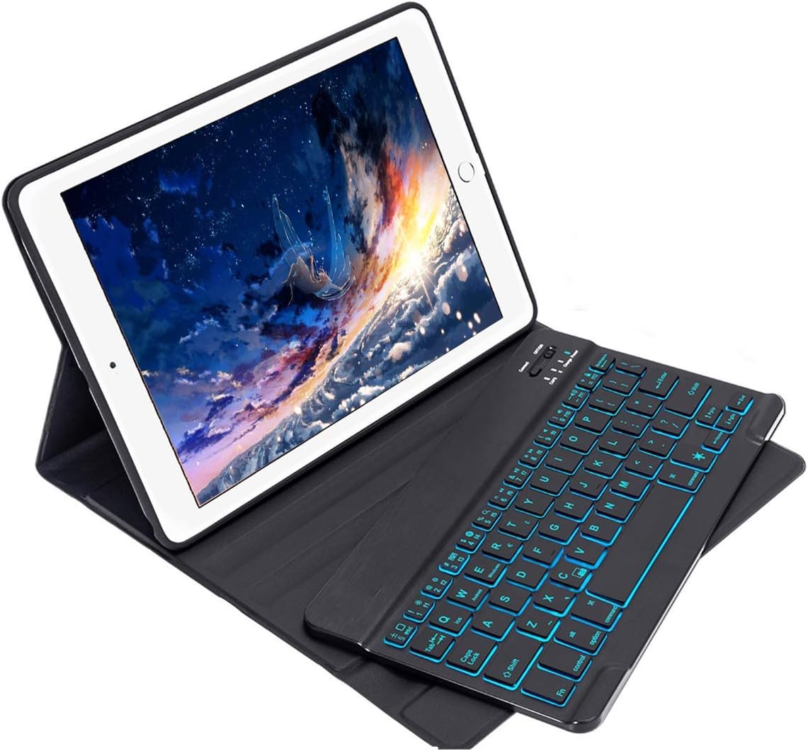 Keyboard Case for iPad 9.7, Detachable Keyboard for iPad 2018 Wirelss Keyboard Cover with Backlit for iPad Air/iPad Air 2 / iPad Pro 9.7/2017-2018 New iPad 9.7, Black